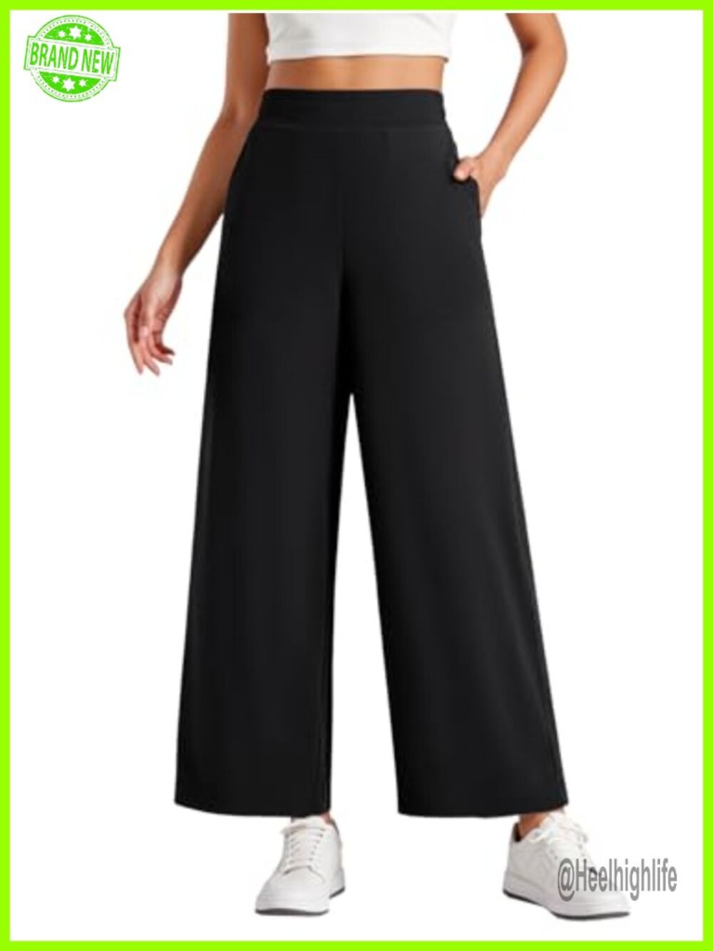 Wide Leg Palazzo Pants High Elastic Waist Pull On Trousers with Pockets